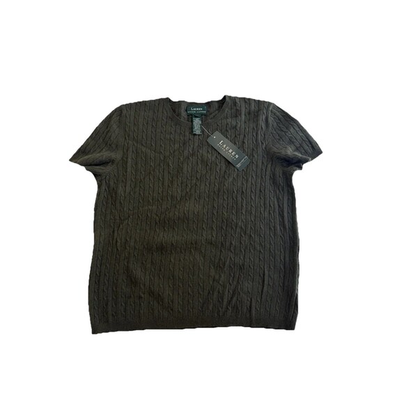 LRL Cable Knit Merino Wool Cashmere Angora Womens Top Size L Green Cozy Classic - Picture 1 of 7